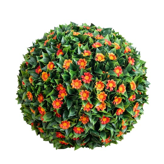 15" UV Resistant Artificial Flowering Daisy Boxwood Ball